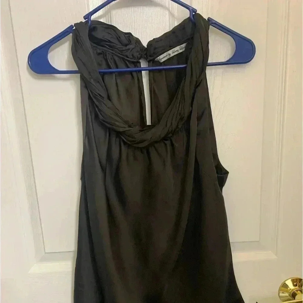 Signature‎ by Larry Levine Women Tank Top Blouse Sleeveless Keyhole Black Size L